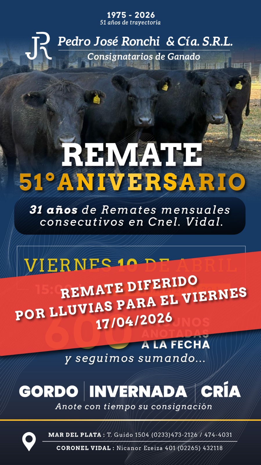 Remate de hacienda en Gral.