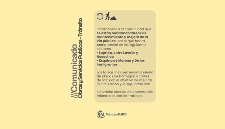 Corte parcial de calles por trabajos de mantenimiento vial