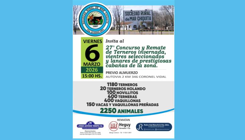 La Rural de Mar Chiquita realiza la 27ª edición del concurso y remate de terneros, terneras y vientres