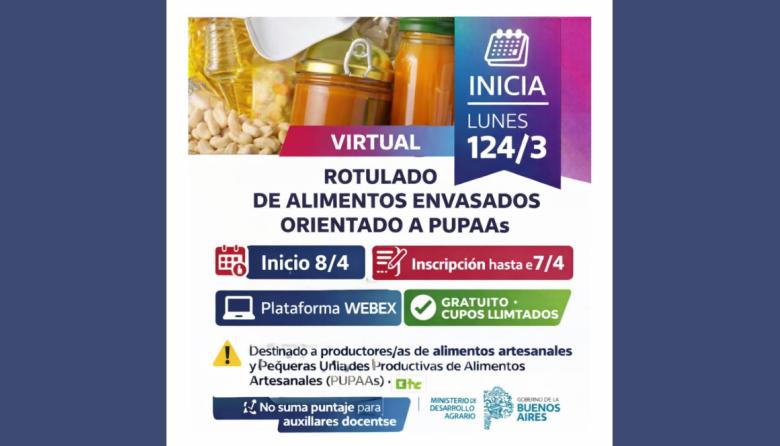 Dictarán una capacitación virtual sobre rotulado de alimentos envasados