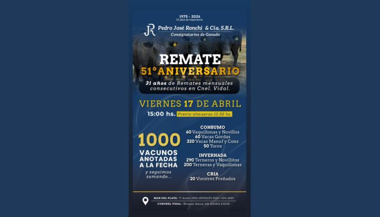 Más de 1.100 cabezas en el remate aniversario de la consignataria José Ronchi