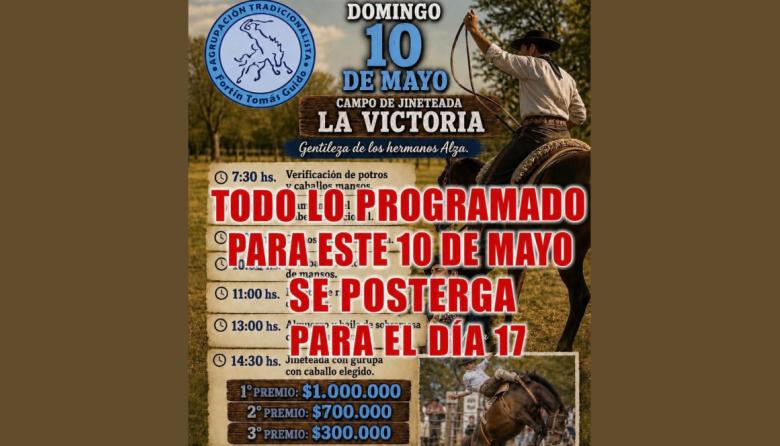 Por las lluvias, el Fortín Tomás Guido reprogramó la jineteada para el domingo 17