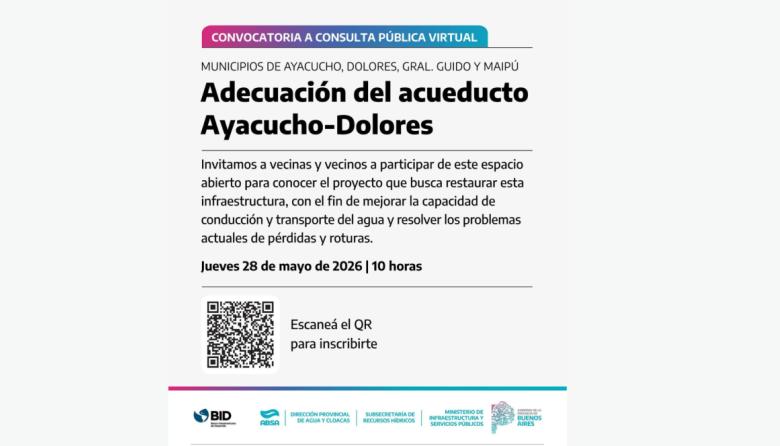 Convocan a una consulta pública virtual por la adecuación del acueducto Ayacucho–Dolores