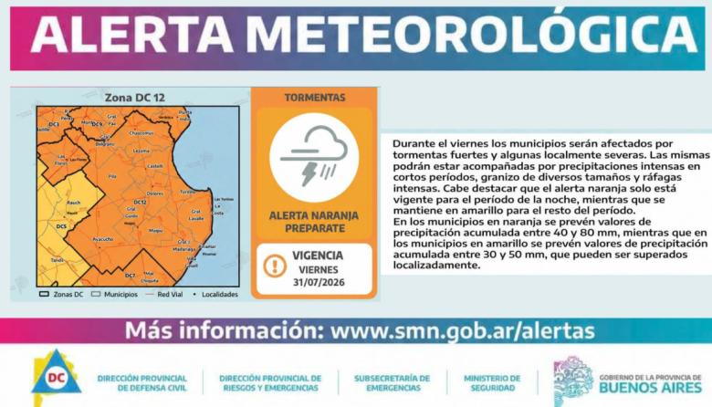 Rige un alerta naranja por tormentas para Maipú