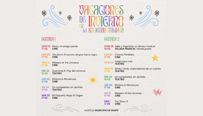 La Sociedad Italiana presentó una amplia agenda cultural para el receso invernal