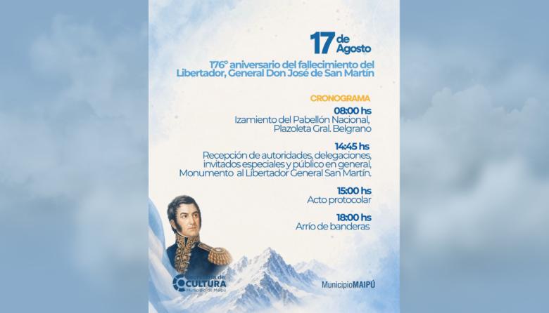 17 de agosto: Maipú conmemora el 176° aniversario del fallecimiento del General José de San Martín