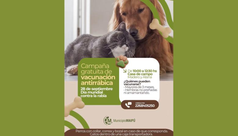 Realizarán una jornada gratuita de vacunación antirrábica en Maipú
