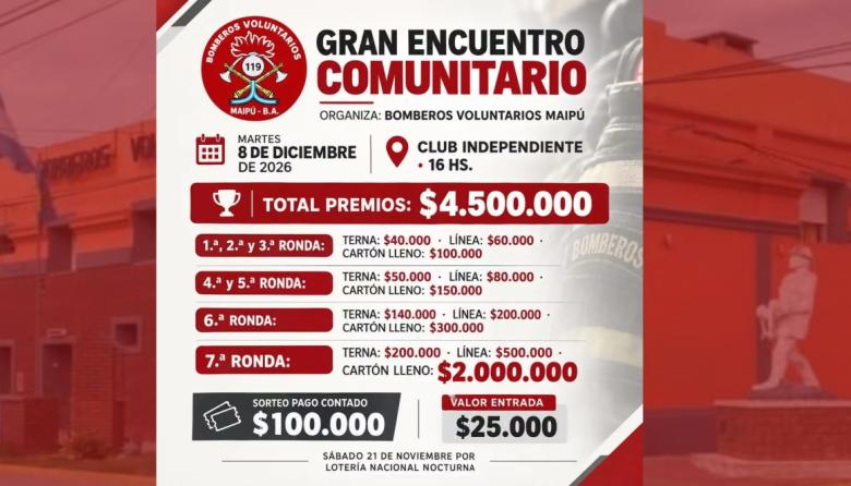 Bomberos Voluntarios organiza un bingo con premios de hasta $2 millones
