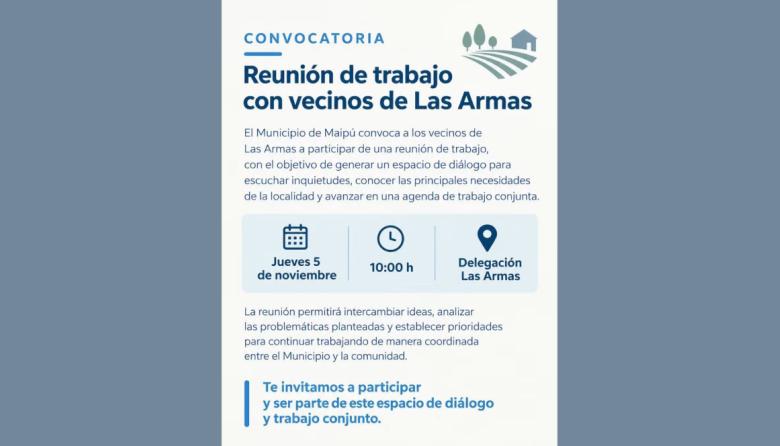 El Municipio convoca a vecinos de Las Armas a una reunión de trabajo