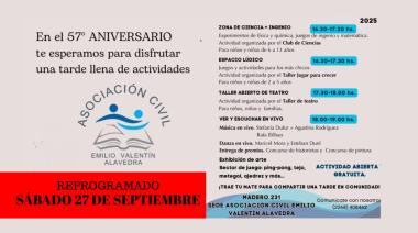 El 57º aniversario de la Asociación Civil Emilio Valentín Alavedra se celebrará el 27 de septiembre