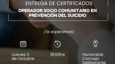 Entrega de certificados a operadores comunitarios en prevención del suicidio