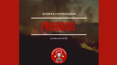 Bomberos Voluntarios recuerdan la vigencia de la Ley Nacional que prohíbe quemas sin autorización
