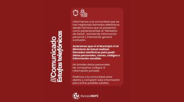 El Municipio de Maipú advierte sobre llamados telefónicos fraudulentos