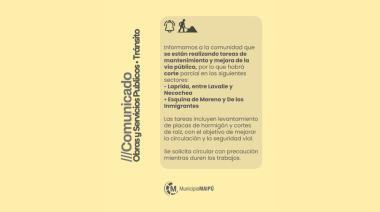 Corte parcial de calles por trabajos de mantenimiento vial