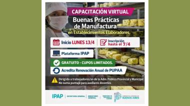 Abren inscripción a una capacitación virtual sobre buenas prácticas de manufactura
