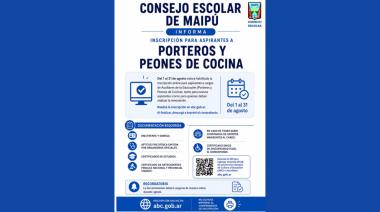 Abren la inscripción para el listado de aspirantes a auxiliares escolares 2027