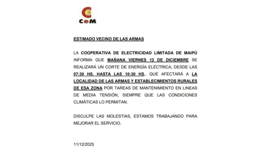 Interrupción de suministro eléctrico en Las Armas y zonas rurales