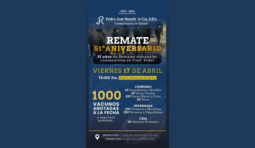 Más de 1.100 cabezas en el remate aniversario de la consignataria José Ronchi